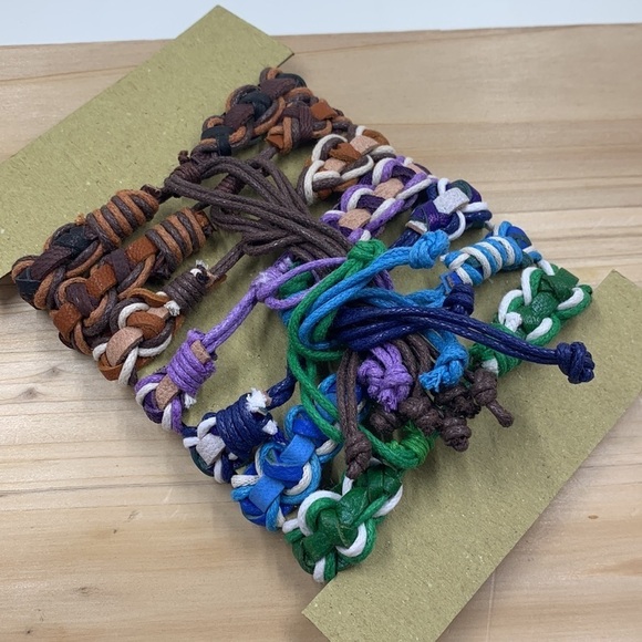 Green, Blue, Purple and Brown Leather Set of 7 Bracelets (Adjustable) - Picture 6 of 6